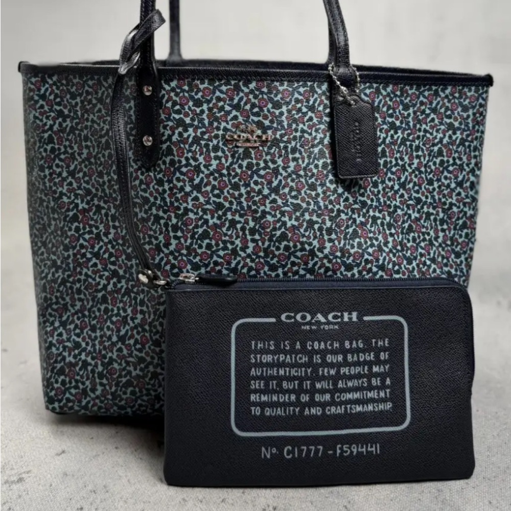 Coach 2017 Floral Print Tote with Removable Pouch - Navy, Black, Burgundy